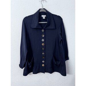 Soft Surroundings Womens Navy Button-Front Cardigan Jacket M Cotton/Spandex